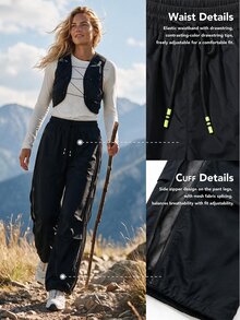 WanderVale Women's All-Season American Style Mesh Parachute Pants, Loose Straight Leg Wide Leg Casual Sports Long Pants - Black - View 7
