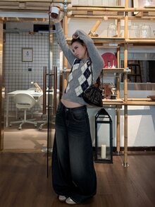 DAZY Celana Jeans Denim Wanita Longgar Kasual Gaya Korea dengan Efek Sobek dan Dicuci untuk Musim Gugur - Biru - View 4