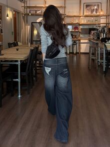 DAZY Celana Jeans Denim Wanita Longgar Kasual Gaya Korea dengan Efek Sobek dan Dicuci untuk Musim Gugur - Biru - View 1