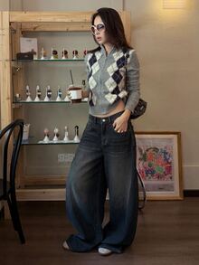DAZY Celana Jeans Denim Wanita Longgar Kasual Gaya Korea dengan Efek Sobek dan Dicuci untuk Musim Gugur - Biru - View 7