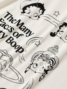 Betty Boop x DAZY Curve Kaos Ukuran Besar Motif Kartun Pas Badan Gaya Seksi dengan Hiasan Rumbai dan Patchwork, Kaos Grafis Musim Semi, Musim Panas, dan Musim Gugur - Krem - View 6