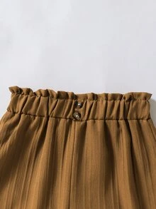 SHEIN Little Girls 3Pcs Solid Color Straight Leg Pants, Button Decor Paperbag Waist Textured Trousers Set, Comfort Autumn Clothing - Multicolor - View 8