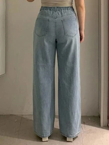 Dazy Plus Solid Color Casual Fitted Straight Leg Jeans, Versatile All-Match Long Pants, All Season Vacation - Light Wash - View 2