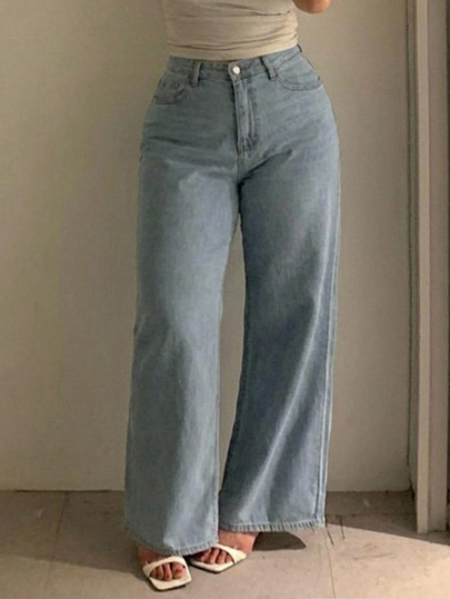 Dazy Plus Solid Color Casual Fitted Straight Leg Jeans, Versatile All-Match Long Pants, All Season Vacation