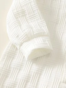 SHEIN 中性新生兒嬰兒男孩/女孩，可愛白色翻領連身衣，適合秋冬，嬰兒冬季連身衣 - 白色 - 查看 6