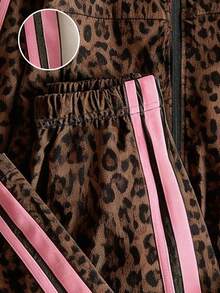 SHEIN Tween Girls Fall Outfits Fall 2pcs/Set Girls' Outfit Set: Colorful Striped Zipper Jacket With Embroidered Bow And Elastic Waist Pants - Multicolor - View 5