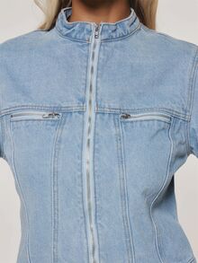 MUSERA Blue Denim Zip Up Detail High Neck Jacket Winter Casual Day Comfy Outfit Cool  Blue Womens Jacket - Baby Blue - View 6