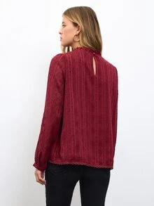 Nöista Blus Wanita Warna Burgundy dengan Detail Renda di Bagian Depan, Sangat Cocok untuk Kembali ke Sekolah, dan Tampilan Sehari-hari untuk Musim Gugur dan Musim Dingin. - Hitam - View 5