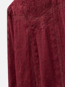 Nöista Blus Wanita Warna Burgundy dengan Detail Renda di Bagian Depan, Sangat Cocok untuk Kembali ke Sekolah, dan Tampilan Sehari-hari untuk Musim Gugur dan Musim Dingin. - Hitam - View 10