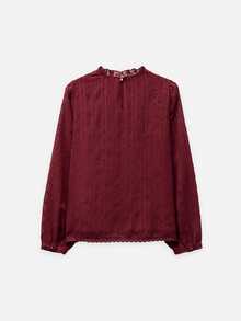 Nöista Blus Wanita Warna Burgundy dengan Detail Renda di Bagian Depan, Sangat Cocok untuk Kembali ke Sekolah, dan Tampilan Sehari-hari untuk Musim Gugur dan Musim Dingin. - Hitam - View 9