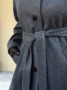 Easura Jaket Kasual Wanita Ukuran Besar Warna Abu-abu, Kancing Tunggal, Bahan Campuran Wol, Musim Dingin - Grey - View 6