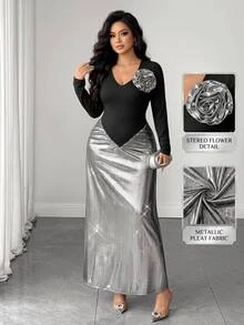 Elenzga Robes Grande Taille Automne - Noir - Voir 1
