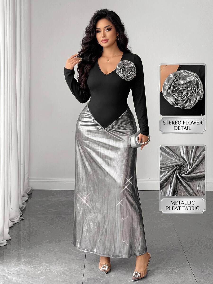 Elenzga Robes Grande Taille Automne - Noir - Voir 1