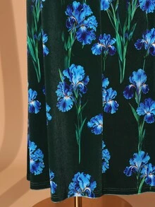Rometta Plus Size Deep V-Neck Long Sleeve Waist Knot Decor Button Slimming Print Retro Elegant Casual Commute Dress For Women - Multicolor - View 6