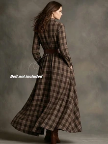 Linhara CURVE Autumn/Winter New Fashion Casual Elegant Commute Printed Lapel Slim Fit Plus Size Dress - Multicolor - View 2