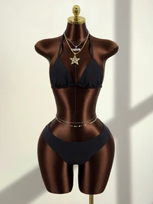 Zestiva 2026 New Vintage Face Print Sexy Mesh 4-Piece Bikini Set Rave - Black - View 6