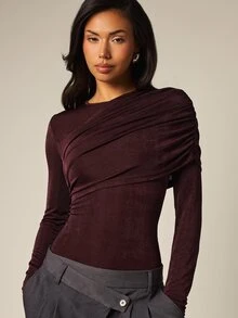 COSMINA Women's Casual Elegant Asymmetric Shiny T-Shirt - Rose Red - View 3