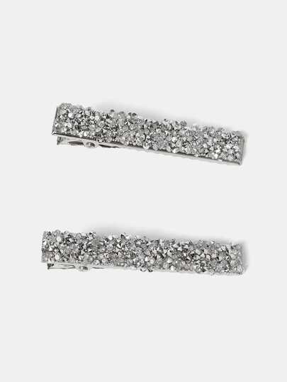 Aravennia 2pcs Multicolor Women's Glitter Rhinestone Decor One-Shaped Wide Hair Clip, Styling Tool For Elegant Hairdo Suitable For Daily
