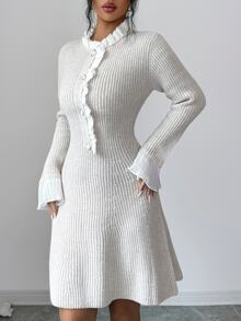 Elenzga Women's Colorblock Casual Party Knit Dress - Apricot - View 3