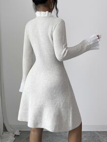Elenzga Women's Colorblock Casual Party Knit Dress - Apricot - View 2
