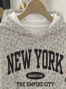 Teen Girls Casual Minimalist Retro Leopard Print Thin Sweatshirt, Suitable For Autumn/Winter And Spring/Summer, Sporty Style - Multicolor - View 3
