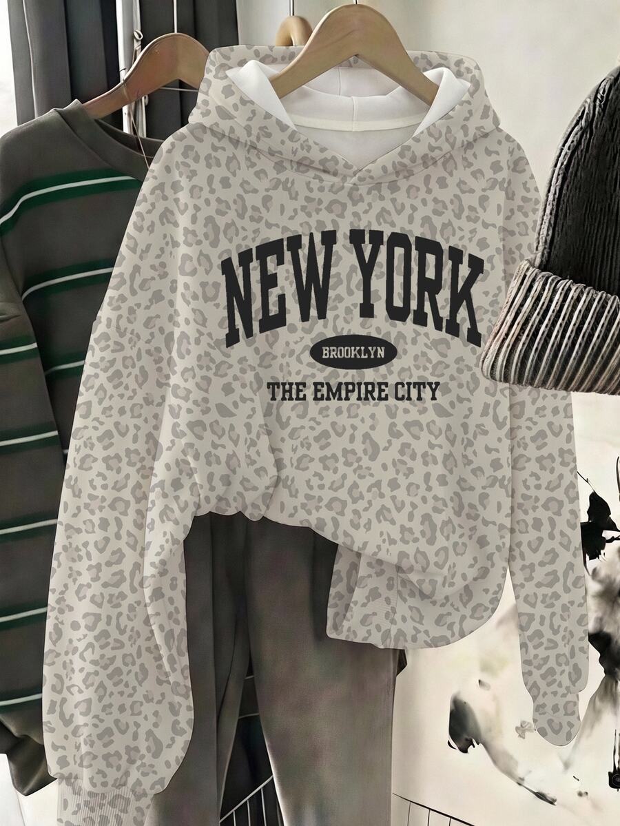 Teen Girls Casual Minimalist Retro Leopard Print Thin Sweatshirt, Suitable For Autumn/Winter And Spring/Summer, Sporty Style - Multicolor - View 1