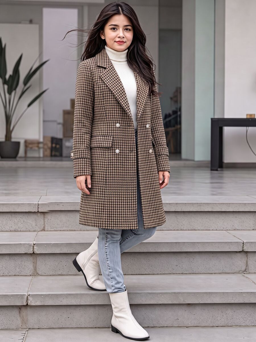 SHEIN Tween Girl Fleece Fall Clothes Wool Long Sleeve Wool Coat, Fall Winter, Outdoor, Back To School, Daily, Holiday Outfits