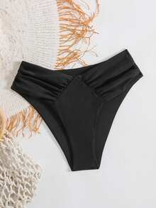Oceva Women's Solid Color Ruched V-Shaped Bikini Bottom - Black - View 5