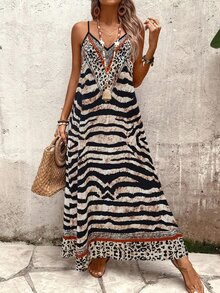 EMERY ROSE Women's Leopard Print Loose Maxi Slip Dress, Elegant For Daily Wear And Vacation, Summer - Multicolor - View 4