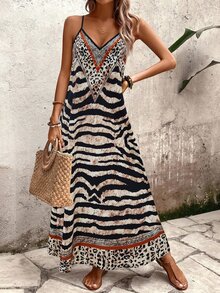 EMERY ROSE Women's Leopard Print Loose Maxi Slip Dress, Elegant For Daily Wear And Vacation, Summer - Multicolor - View 5