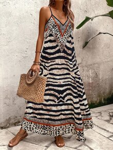 EMERY ROSE Women's Leopard Print Loose Maxi Slip Dress, Elegant For Daily Wear And Vacation, Summer - Multicolor - View 7
