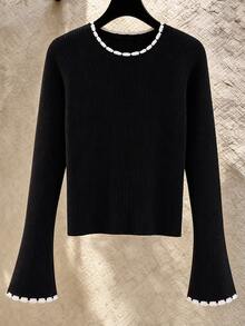 GlowEve CURVE Sweater Hitam Wanita Ukuran Besar, Atasan Lapisan Dasar Rajut Longgar Mode Baru Musim Dingin - Hitam dan Putih - View 3