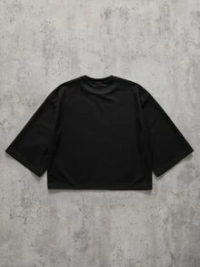 ROMWE MEN Street Life Men's T-Shirt With Blurred Human Figure Print - Black - View 7
