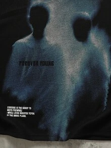 ROMWE MEN Street Life Men's T-Shirt With Blurred Human Figure Print - Black - View 2