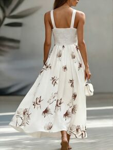 EMERY ROSE AB Patchwork V-Neck Sleeveless Waist Cinched Elegant Midi Dress, Suitable For Work & Vacation - Multicolor - View 2