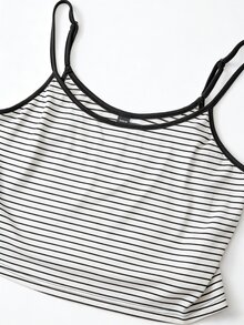 GlowEve CURVE Plus Size Knit Solid Color Front Button Cardigan Striped Slim Fit Camisole Decor Drawstring Elegant Casual Commute Daily Outing Long Pants Fall - Black and White - View 6