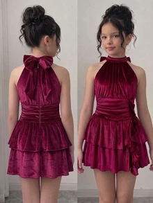 Tween Girl Red Sleeveless Homecoming Dress US Fall Style Fall Outfits Fall Dress - Burgundy - View 4