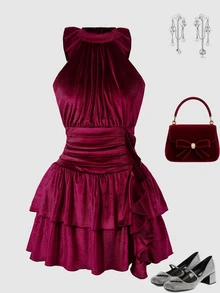 Tween Girl Red Sleeveless Homecoming Dress US Fall Style Fall Outfits Fall Dress - Burgundy - View 7