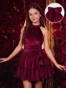 Tween Girl Red Sleeveless Homecoming Dress US Fall Style Fall Outfits Fall Dress - Burgundy - View 1