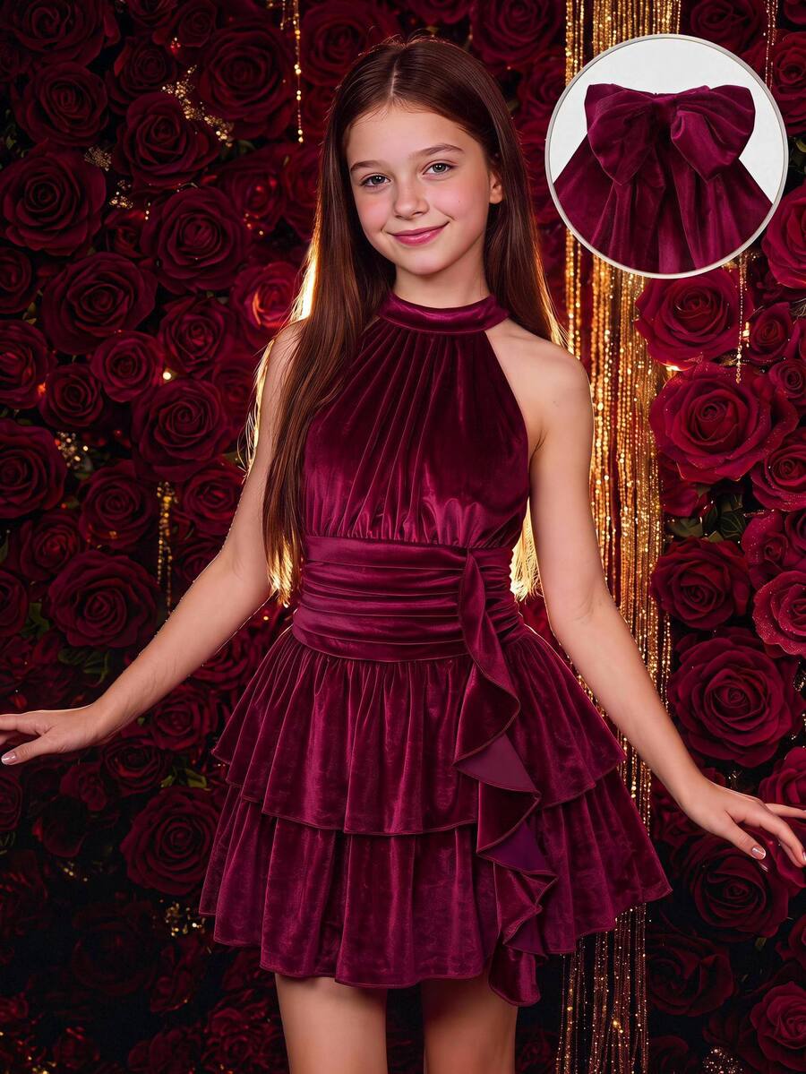 Tween Girl Red Sleeveless Homecoming Dress US Fall Style Fall Outfits Fall Dress - Burgundy - View 1