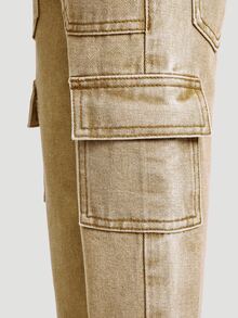 SHEIN Playful Pals Baby Boy Cotton Elastic Waist Cargo Pocket Casual Pants Autumn Fall - Khaki - View 5