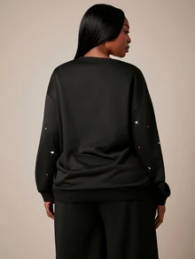 Radiana Sweatshirt Pullover Ukuran Besar Kasual Tradisional Modis Unik dengan Batu Permata Berwarna-warni, Sweatshirt Hitam, Sweatshirt Ukuran Besar untuk Acara Formal Musim Gugur. - Hitam - View 2