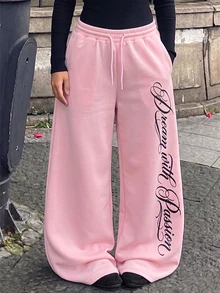 SHEIN Teen Girls Casual Baggy Cargo Urban Outdoor Formal Work Knit Straight Leg Sweatpants, Summer Pink - Pink - View 3