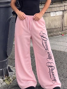 SHEIN Teen Girls Casual Baggy Cargo Urban Outdoor Formal Work Knit Straight Leg Sweatpants, Summer Pink - Pink - View 5