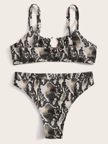 Swim SXY 2pcs/Set Low Cut High Waist Snakeskin Print Bikini Swimwear - Multicolor - View 3