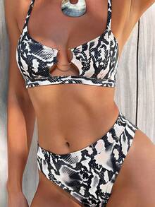 Swim SXY 2pcs/Set Low Cut High Waist Snakeskin Print Bikini Swimwear - Multicolor - View 5