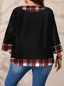 EMERY ROSE Plus Size Women Casual All-Over Print Round Neck Loose 3/4 Sleeve Shirt, Autumn/Winter Christmas Fall - Multicolor - View 2