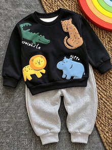 兒童嬰幼兒圓領休閒套頭秋季運動衫 - 彩色 - 查看 1