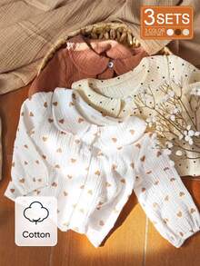 SHEIN Set 3 Potong Kemeja Kerah Berumbai untuk Bayi Perempuan, Musim Semi/Panas Musim Gugur Musim Dingin - MultiWarna - View 5