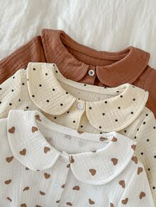SHEIN Set 3 Potong Kemeja Kerah Berumbai untuk Bayi Perempuan, Musim Semi/Panas Musim Gugur Musim Dingin - MultiWarna - View 6
